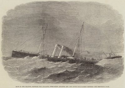 Carrera en el Canal entre el vapor de doble hélice Atalanta y el paquete de correo de Dover Empress de Edwin Weedon